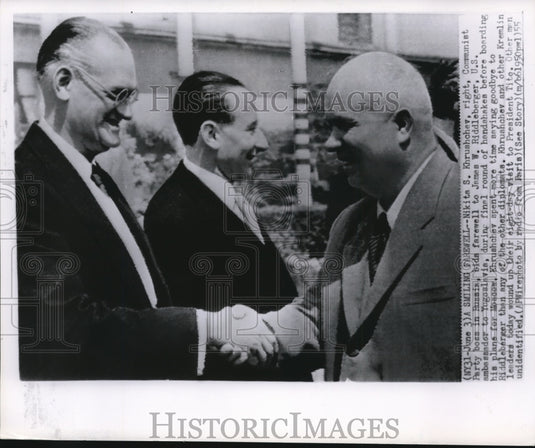 1955 Press Photo Soviet Union Communist boss Nikita Khrushchev & J. Riddleberger - Historic Images
