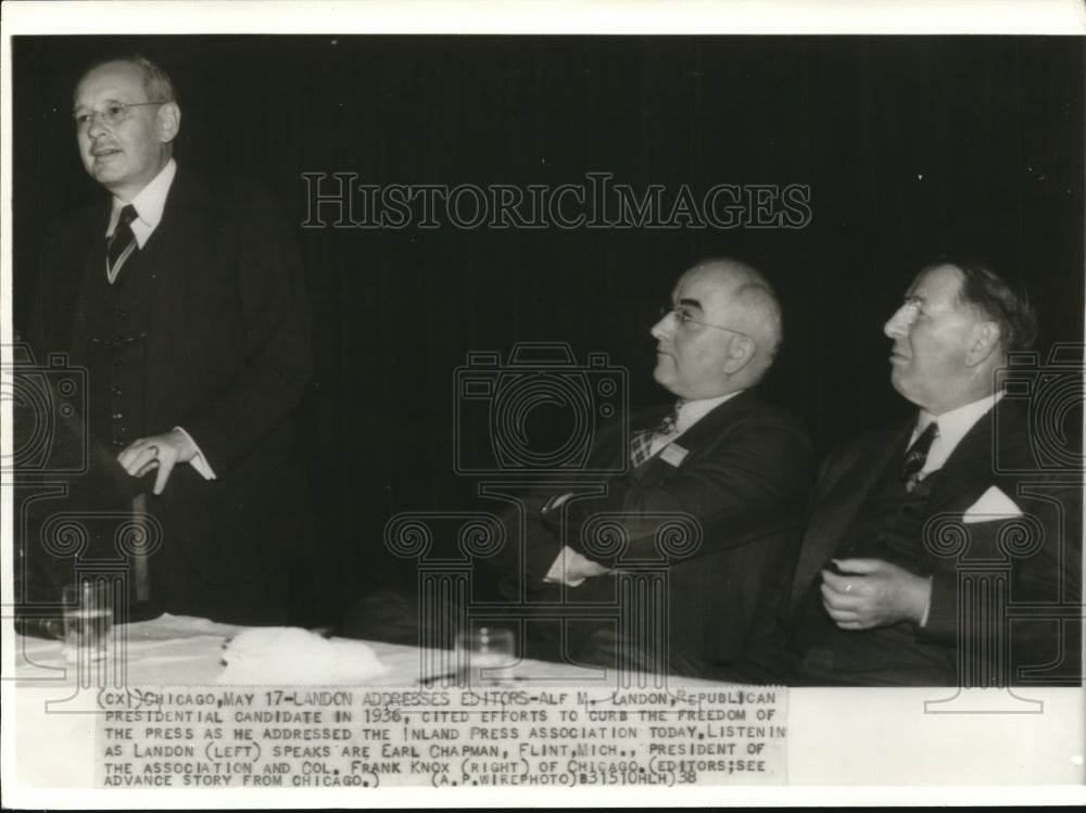 1938 Press Photo Alf M.Landon Cited Efforts to Curb Freedom of the Press - Historic Images