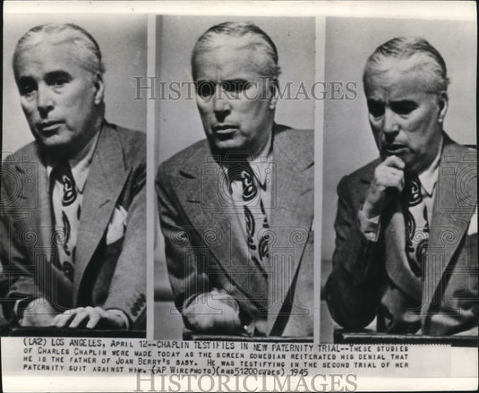 1945 Press Photo Charles Chaplin Denies that He's the Father of J.Berry's Baby - Historic Images