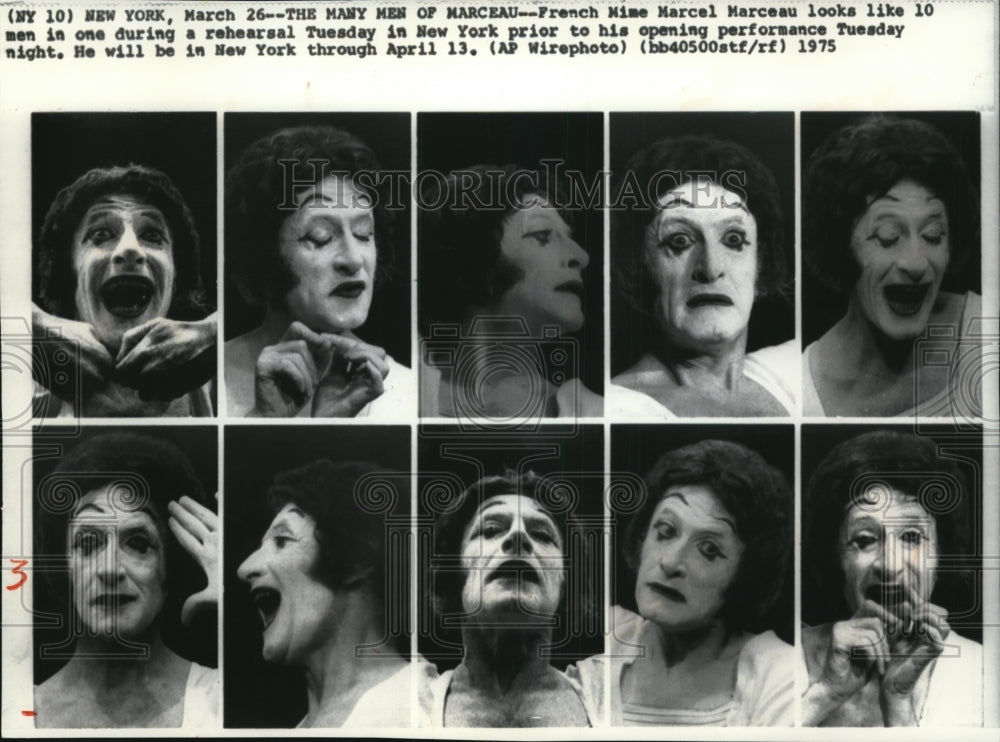 1975 Press Photo French mime, Marcel Marceau in prior to his performance - Historic Images