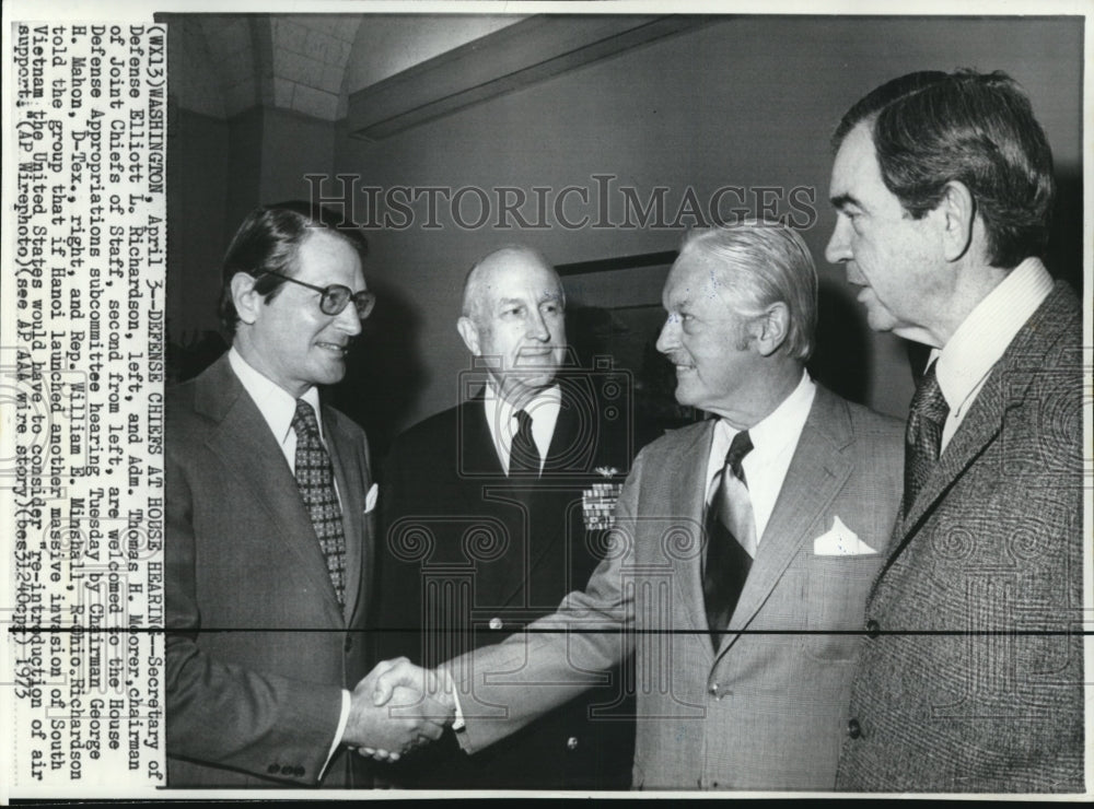 1973 Press Photo Secretary of Defense Elliott L. Richardson at House Hearing - Historic Images