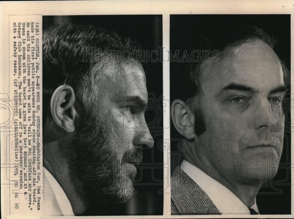 1974 Press Photo Washington Gov Dan 1st public appearance since shaving beard - Historic Images