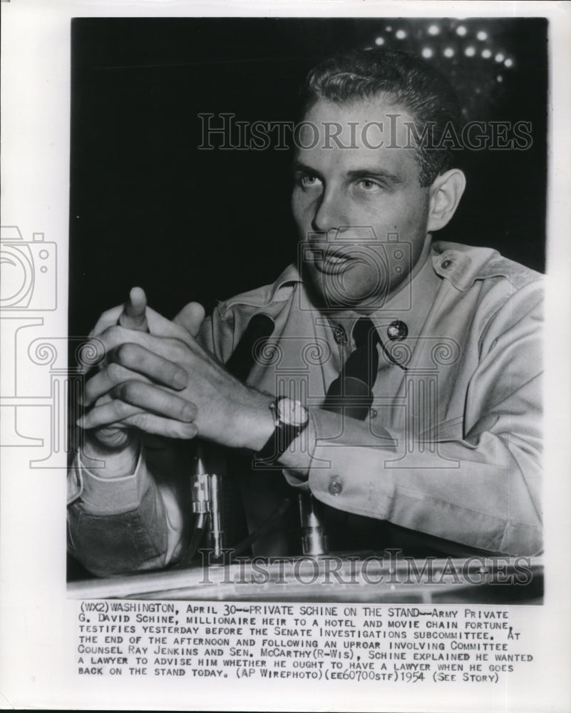 1954 Press Photo Army Private G David Schine, heir to a hotel &amp; movie fortune - Historic Images