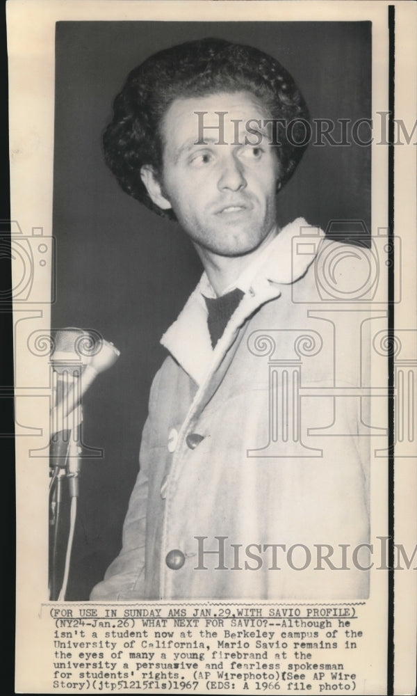 1967 Press Photo Maria Savio, spokesman for Univ of Ca Berkley for Student Right - Historic Images