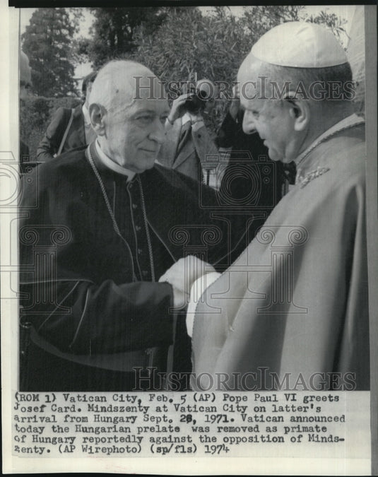 1974 Press Photo Pope Paul VI and Cardinal Josef Mindzenty - Historic Images