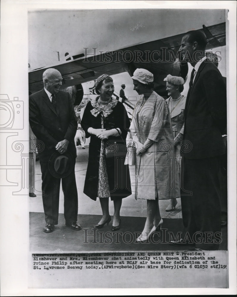 1959 Pres.Eisenhower meets Queen Elizabeth&amp;Prince Philip at air base - Historic Images