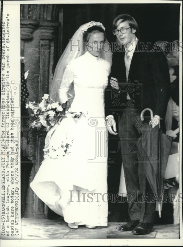 1972 Press Photo Prince Richard of Gloucester &amp; bride Ms. Birgitte van Deurs - Historic Images