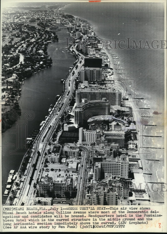 1972 Press Photo Miami Beach hotels where democratic delegations&candidates stay - Historic Images