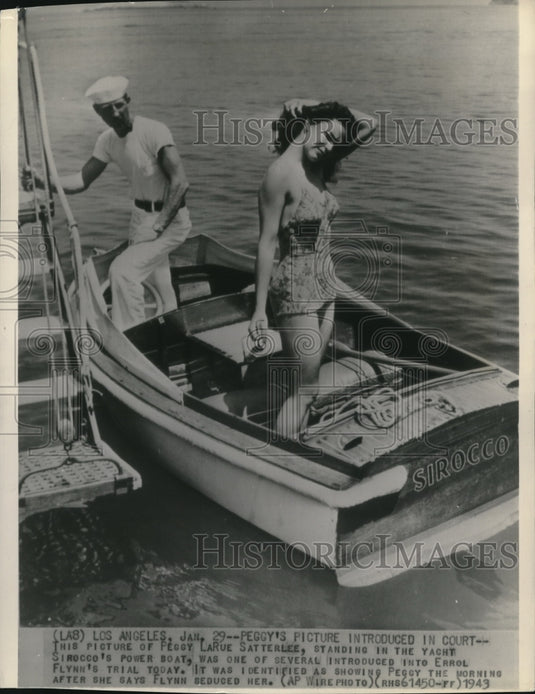 1943 Press Photo Peggy's photo showed in Flynn's trial saying she seduced Flynn - Historic Images