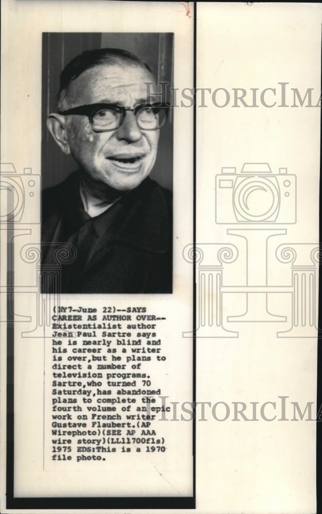 1975 Press Photo Sartre says his career as writer is over due of blind - Historic Images