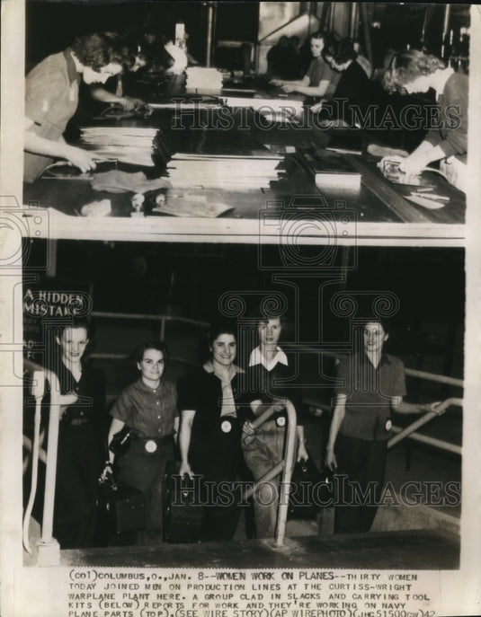 1942 Press Photo Women Joined Men on Production at the Curtiss-Wright Warplane - Historic Images
