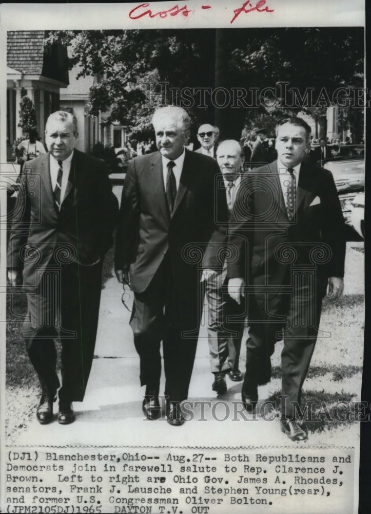 1965 Press Photo Gov. James Rhodes, senators Frank Lausche &amp; Young, Cong. Bolton - Historic Images