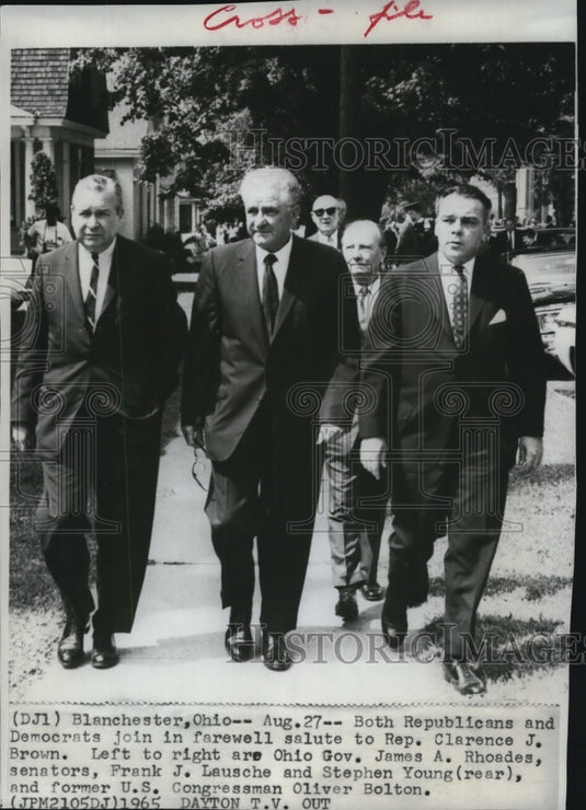 1965 Press Photo Gov. James Rhodes, senators Frank Lausche & Young, Cong. Bolton - Historic Images