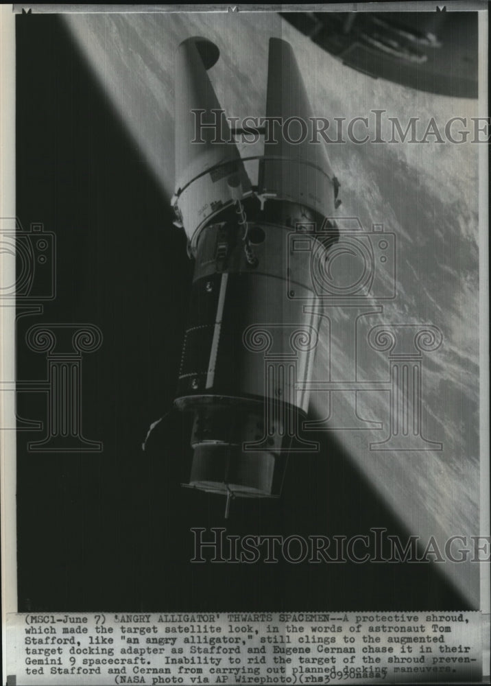 1966 Wire Photo "An Alligator' Clings to the Augmented Target Docking Adapter - Historic Images