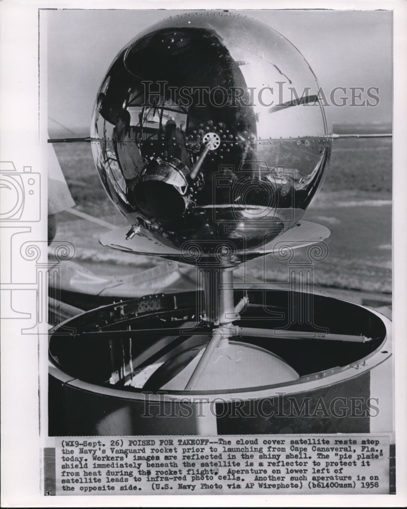 1958 The cloud cover satellite at top the navy&#39;s Vanguard rocket - Historic Images