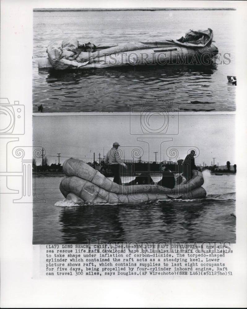 1951 Press Photo A New Air-Sea Rescue Life Raft Developed by Douglas Aircraft Co - Historic Images