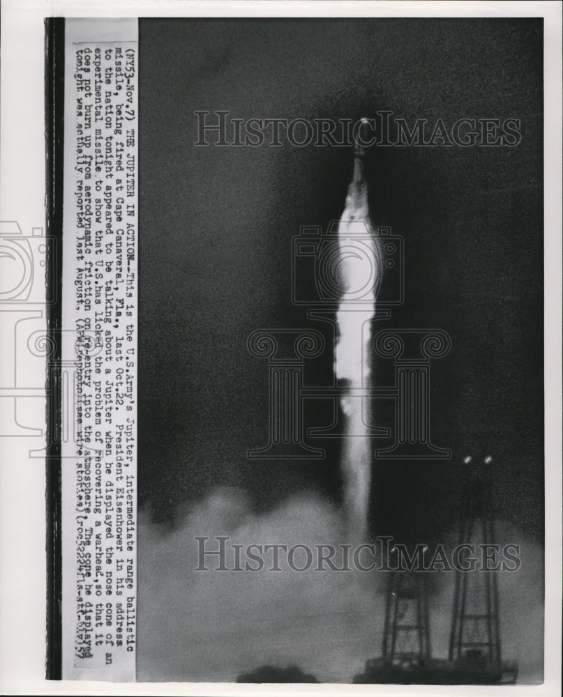 1957 Press Photo The US Army&#39;s Jupiter Intermediate Range Ballistic Missile - Historic Images