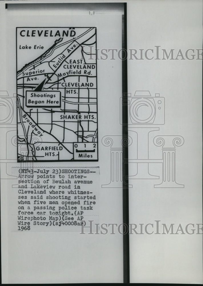 1968 Wire Photo The map where witnesses said shooting started  - Historic Images