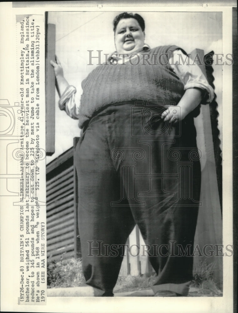 1970 Press Photo Arthur Armitage Weighed 561 Lbs. last Feb Reduced to 345 Lbs. - Historic Images