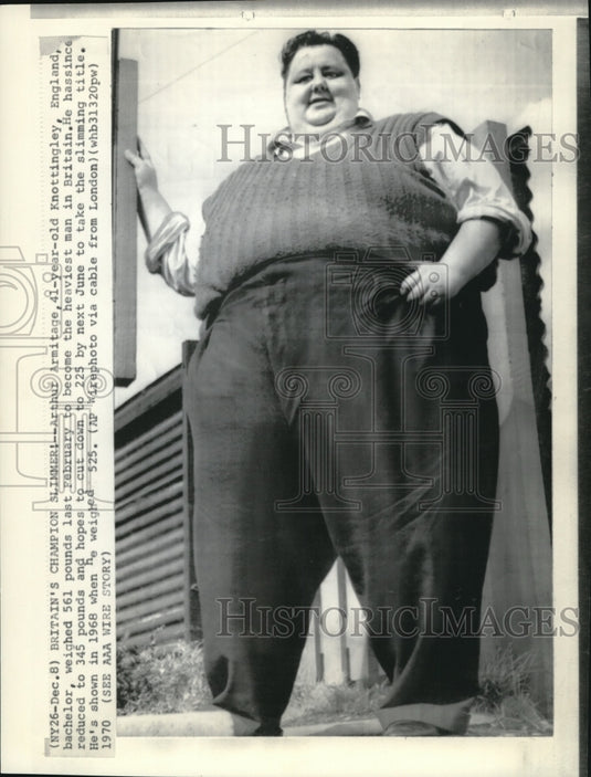 1970 Press Photo Arthur Armitage Weighed 561 Lbs. last Feb Reduced to 345 Lbs. - Historic Images