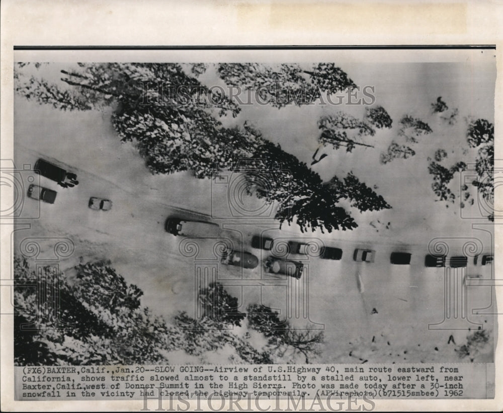 1962 Press Photo The snowy U.S, Highway 40 main route eastward from California - Historic Images