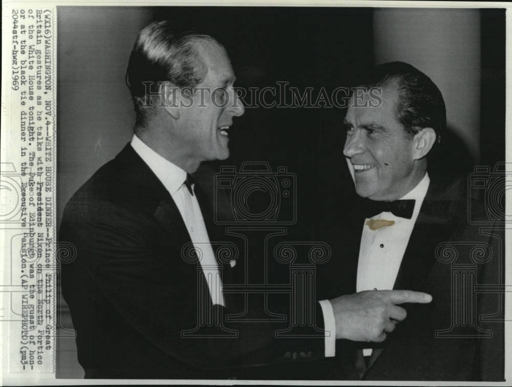 1969 Press Photo Prince Philip talking to President Nixon at the White House - Historic Images