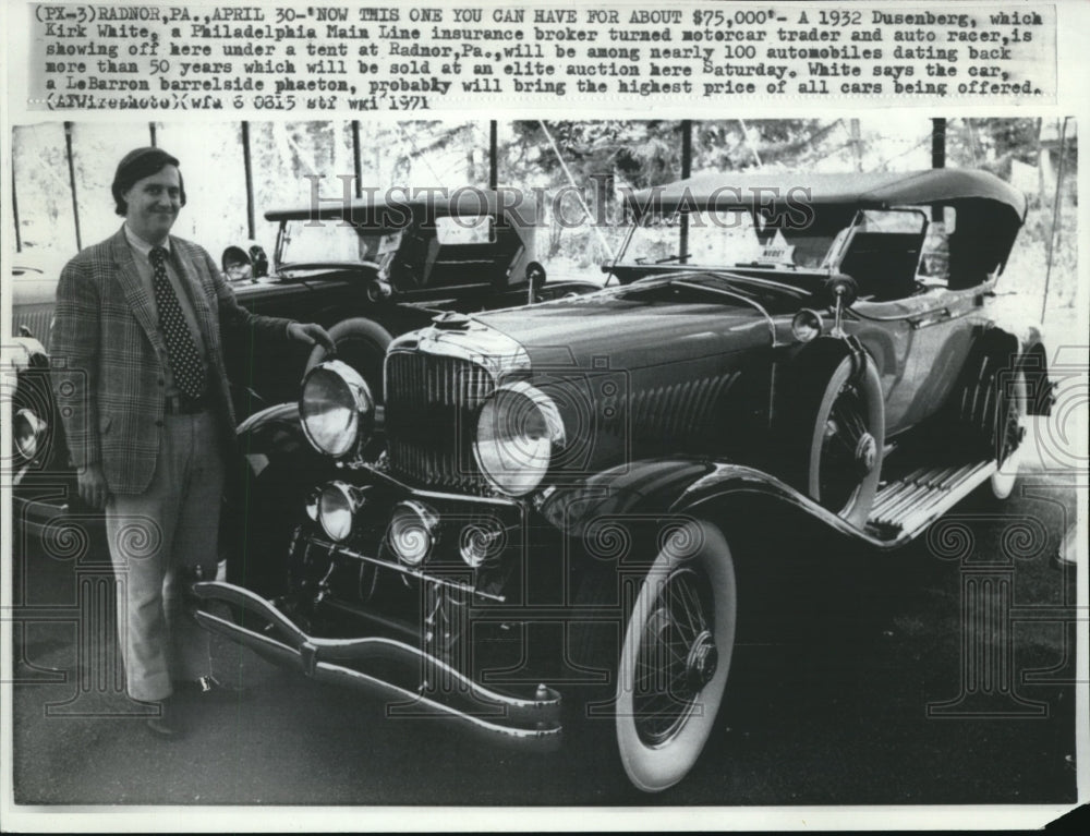 1971 Press Photo A 1932 Dusenberg Which Kirk White Motorcar Trader and Racer - Historic Images