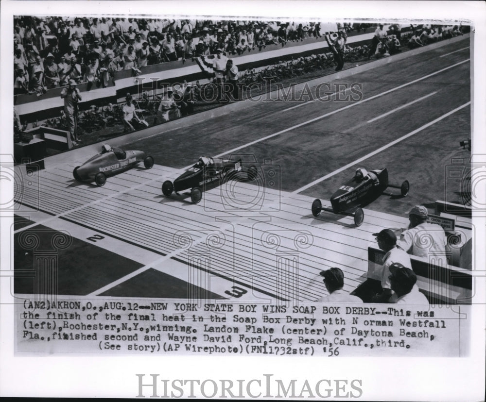 1956 Press Photo Norman Westfall winning the Soap Box Derby in Akron - Historic Images