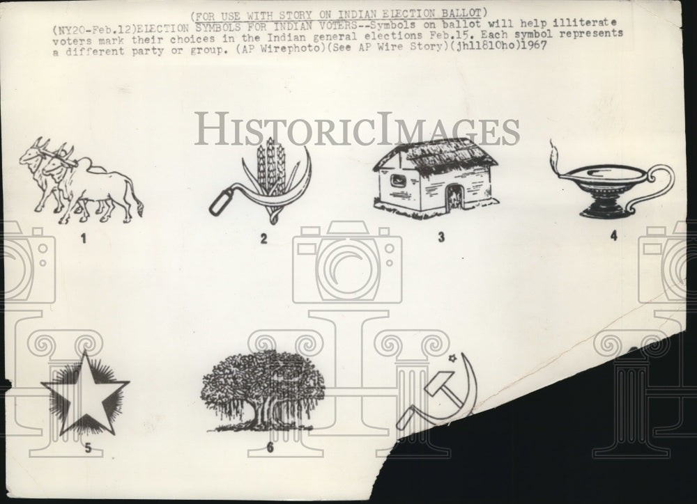 1967 Press Photo Symbols on ballot will help illiterate voters mark their - Historic Images
