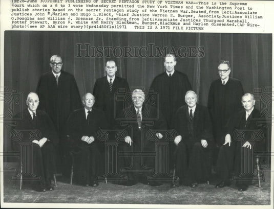 1971 Press Photo U.S. Supreme Court on the Secret Pentagon Study of Vietnam War. - Historic Images