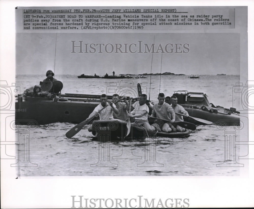 1965 Wire Photo U.S. Marines Manuevers off the coast of Okinawa.  - Historic Images