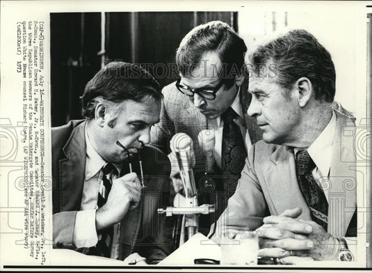 1973 Press Photo Sen Lowell Weicker, Sen Howard Baker & Sen Edward Gurney - Historic Images