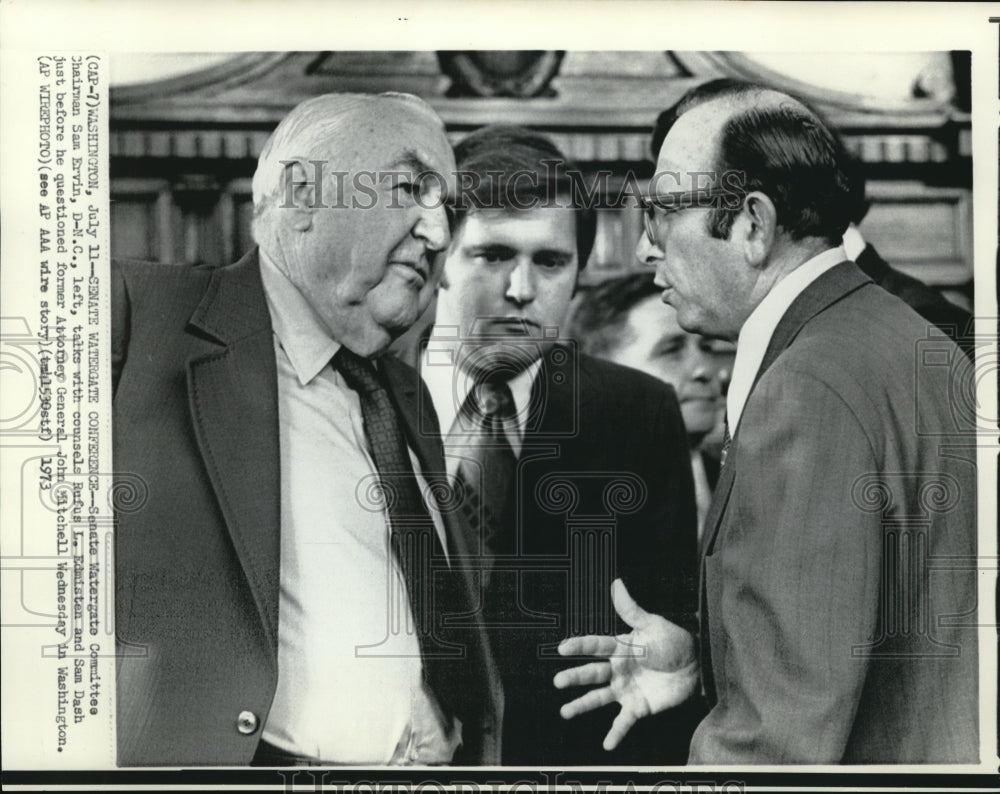 1973 Press Photo Chairman Sam Ervin with counsels Rufus Edmisten &amp; Sam Dash - Historic Images