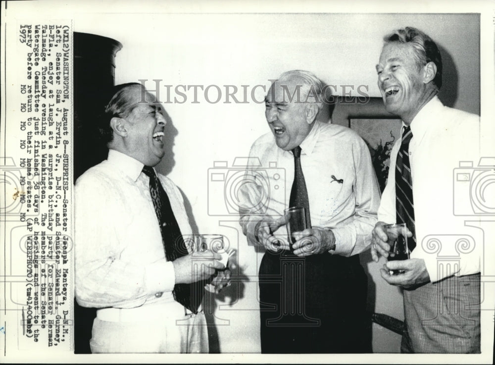 1973 Press Photo Sen Joseph Monteya, Sen Sam Ervin Jr &amp; Sen Edward Gurney - Historic Images