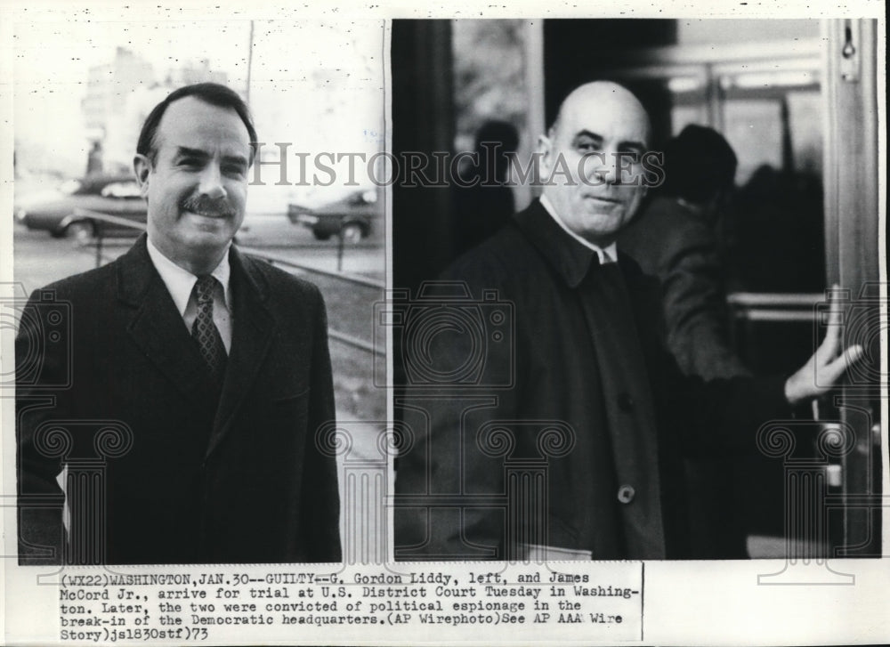 1973 Press Photo Gordon Liddy &amp; James McCord for trial at US District Court - Historic Images