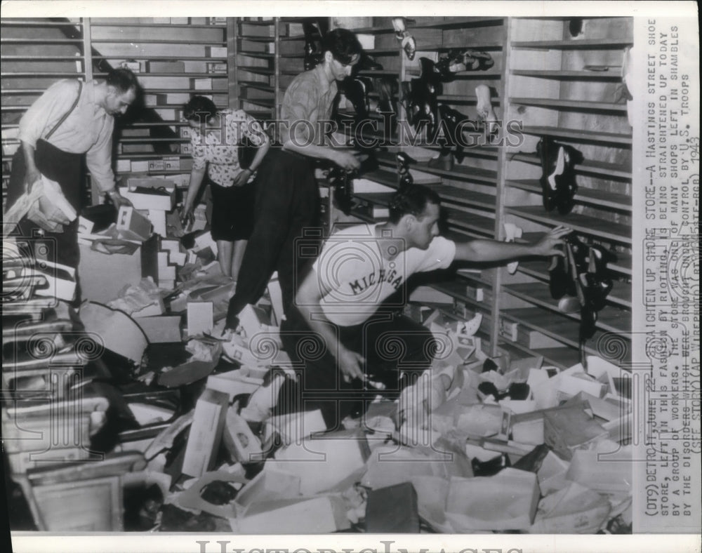 1943 Wire Photo The left shoes after the riot in the shoe store - cvw09737-Historic Images