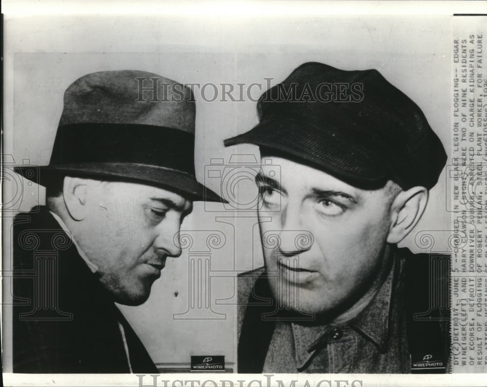 1936 Press Photo Edgar Wineiger &amp; Harry Clawson, arrested on flogging charges - Historic Images