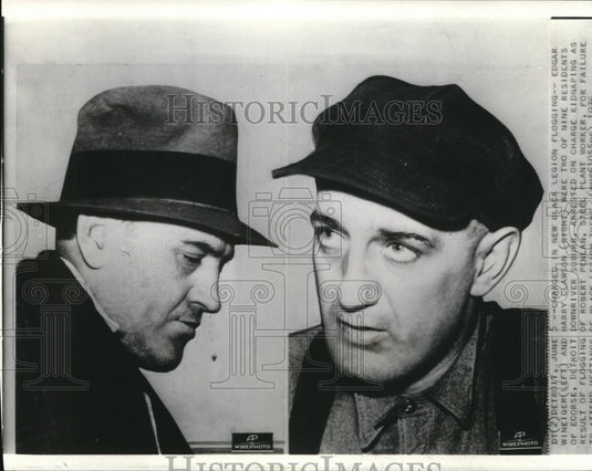 1936 Press Photo Edgar Wineiger & Harry Clawson, arrested on flogging charges - Historic Images