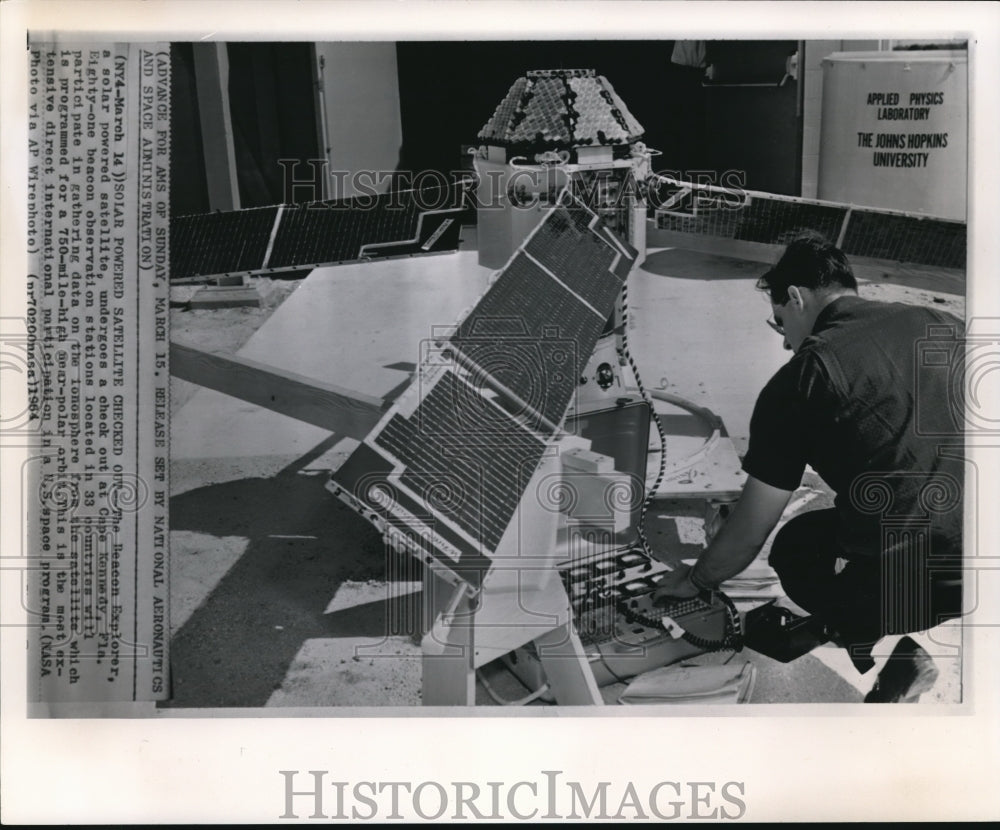 1964 The Beacon explorer, solar powered satellite at Cape Kennedy - Historic Images