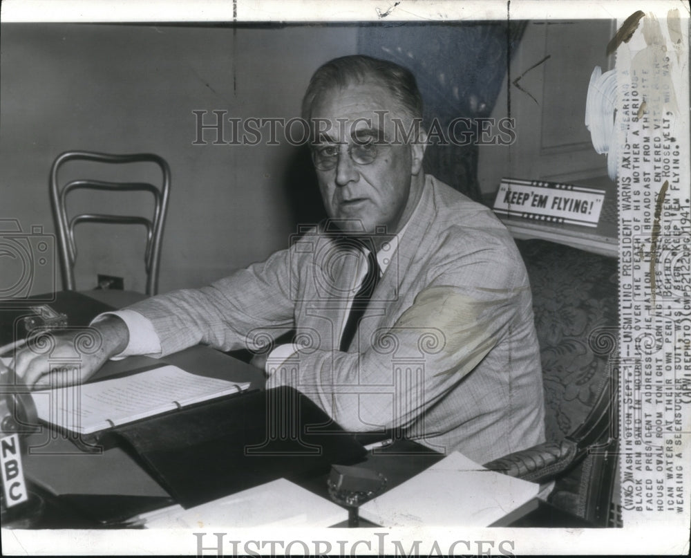 1941 Press Photo Sad Pres. Roosevelt warns Axis power enterec vatican in W.House - Historic Images