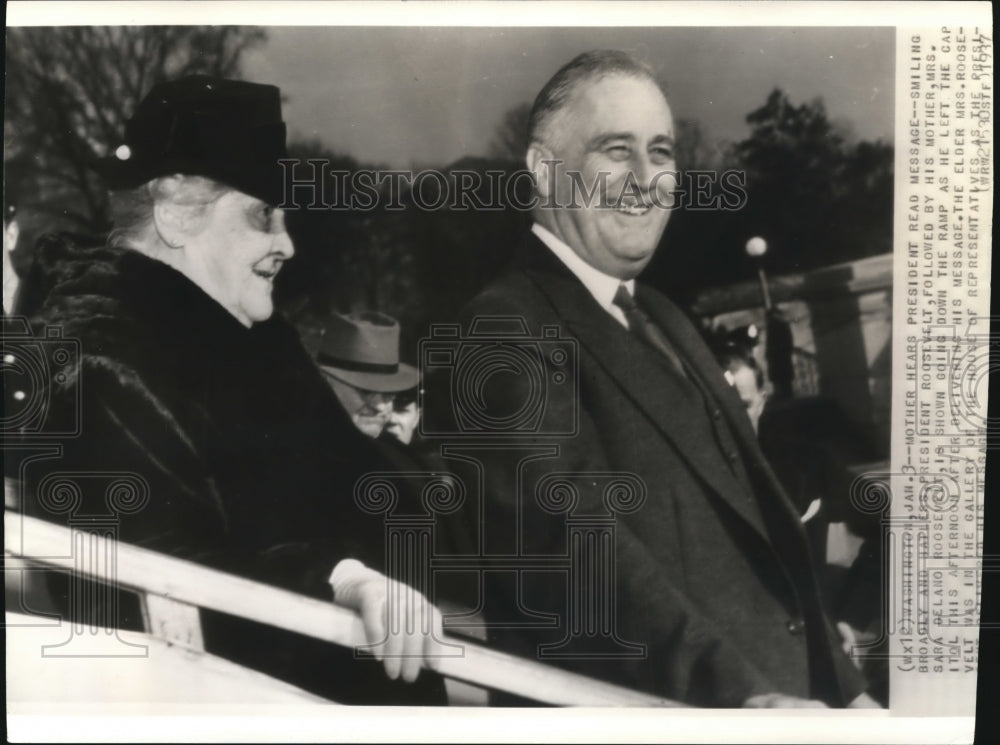 1937 Press Photo Pres.Roosevelt with His Mother Left Capitol after His Speech - Historic Images
