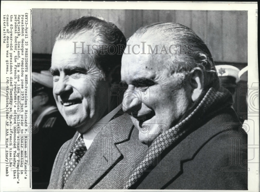 1974 Press Photo Pres Richard Nixon &amp; French Pres George Pompidou before meeting - Historic Images