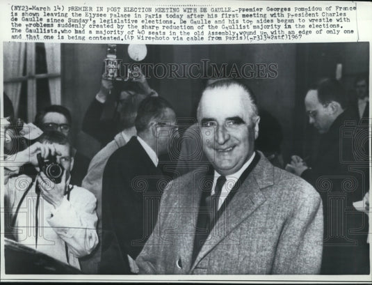 1967 Wire Photo Premier Georges Pompidou leaves Elysee Palace in Paris - Historic Images