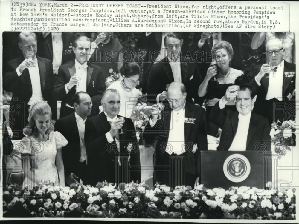 1970 Press Photo Pres Nixon offers toast to French Pres Georges Pompidou - Historic Images