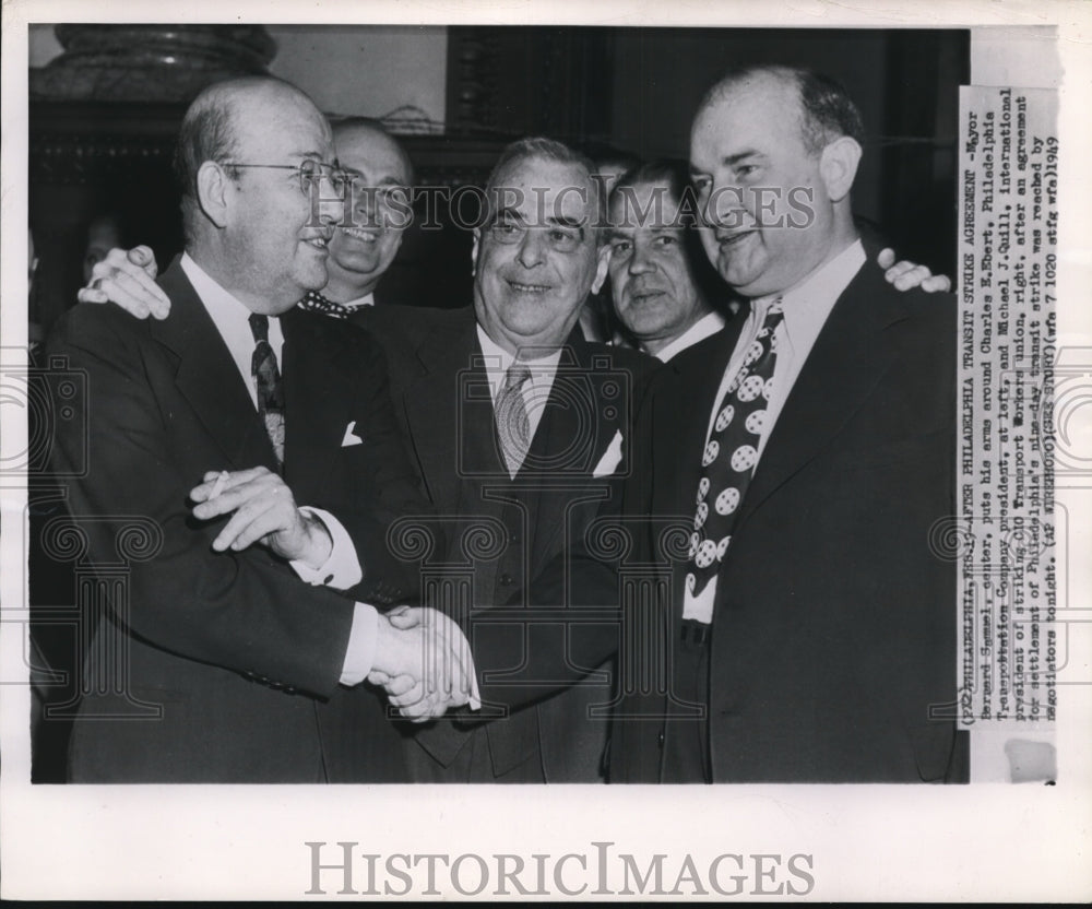 1949 Press Photo Mayor Bernard Samuel Puts His Arms Around Charles E.Ebert - Historic Images