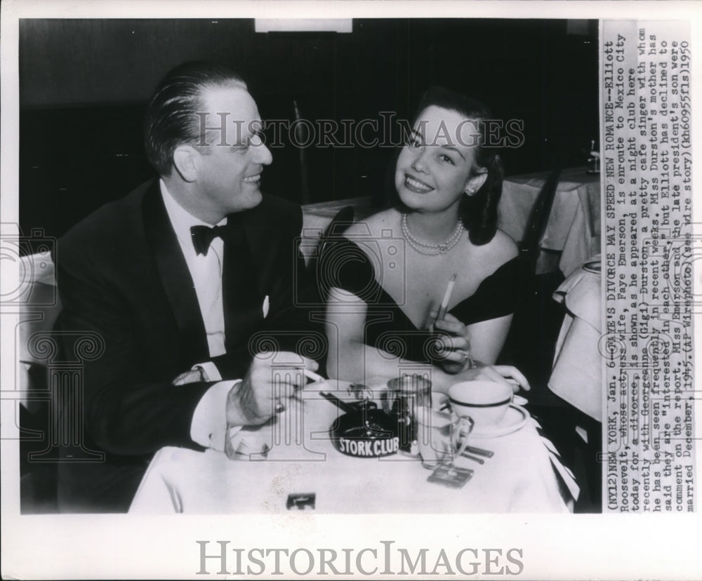 1945 Press Photo Elliott Roosevelt Shown at a Night Club with Georgeanne Durston - Historic Images