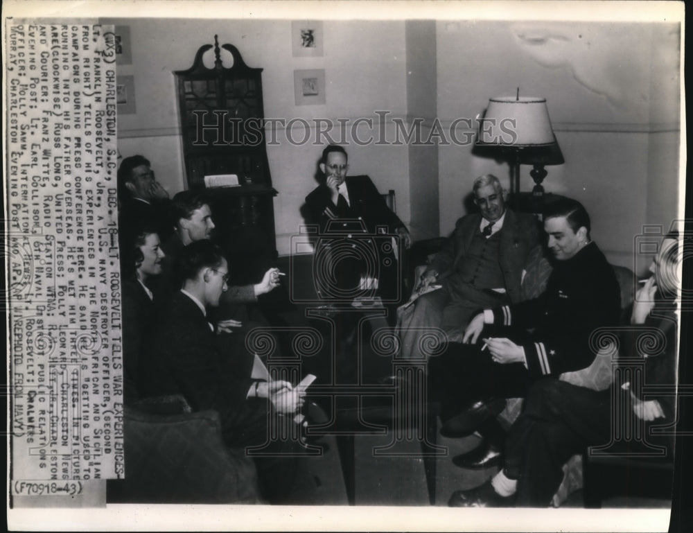 1943 Press Photo Lt. Franklin Roosevelt, Jr., a U.S. Navy destroyer officer - Historic Images