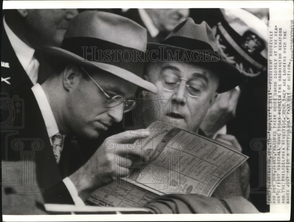 1938 Press Photo President Roosevelt and his son, James, followed their score - Historic Images