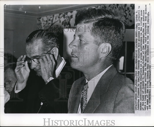 1960 Press Photo Kennedy&Johnson's press conference in Kennedys father's home - Historic Images
