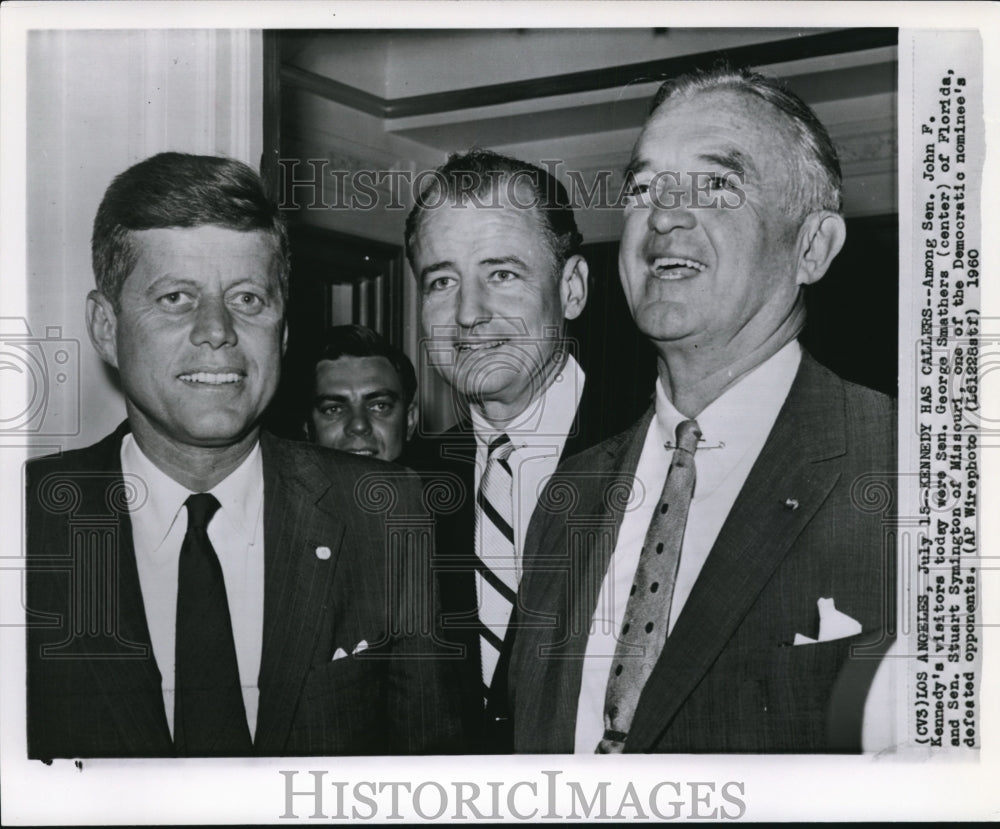 1960 Press Photo Sen. Kennedy&#39;s visitors are Sen. Smathers &amp; Sen. Symington - Historic Images